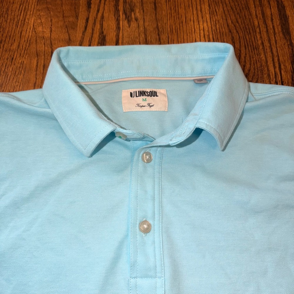 Linksoul Tempus Fugit Polo Shirt Short Sleeve Pique Golf M Light‎ Blue - Picture 2 of 7